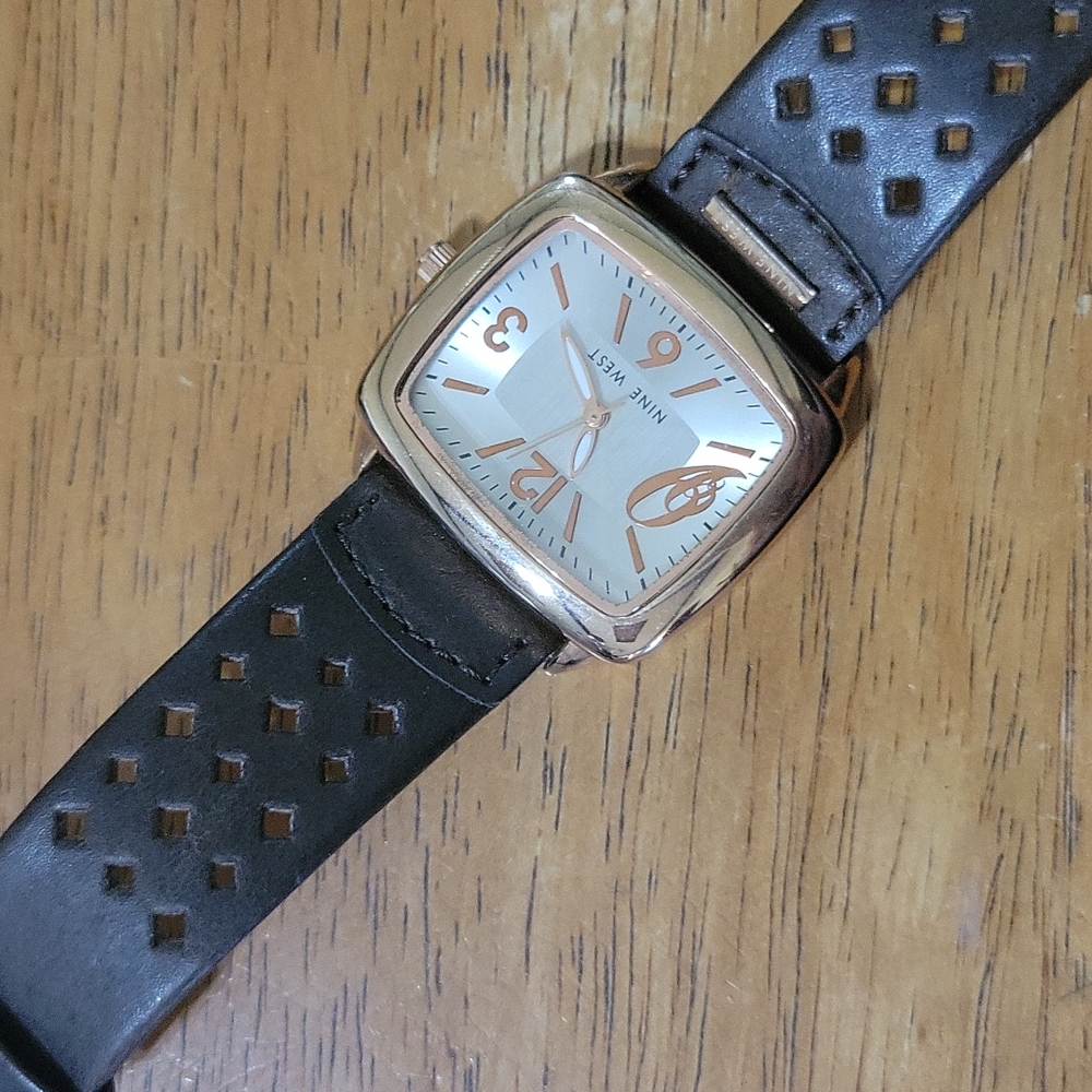 Nine West brown leather and rose gold watch